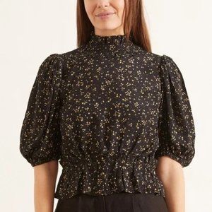 Ganni Crepe Top - Black Floral - Size 34 (US 2)